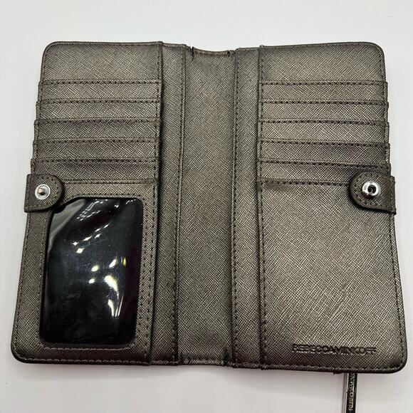 Rebecca Minkoff Bifold Long Compact Wallet PVC Pink Yellow Floral Print Snap - Picture 8 of 16